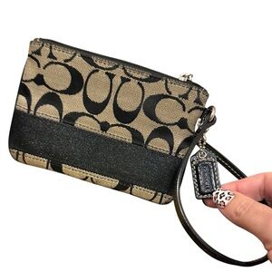 Coach Signature Black and Tan Wristlet small zipper coin wallet designer y2k